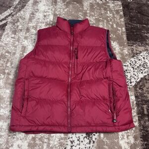 LL Bean Puffer Vest Men's Large Red Goose Down Outdoors Full Zip Pockets
